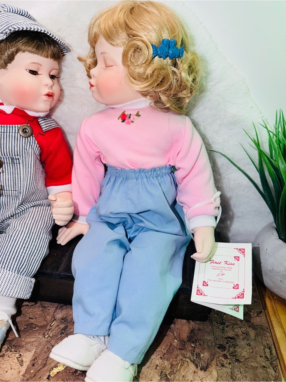 Ashton Drake Children's “First Kiss” Dolls Striped Cover-Alls & Pink/Blue Outfit - Picture 4 of 10